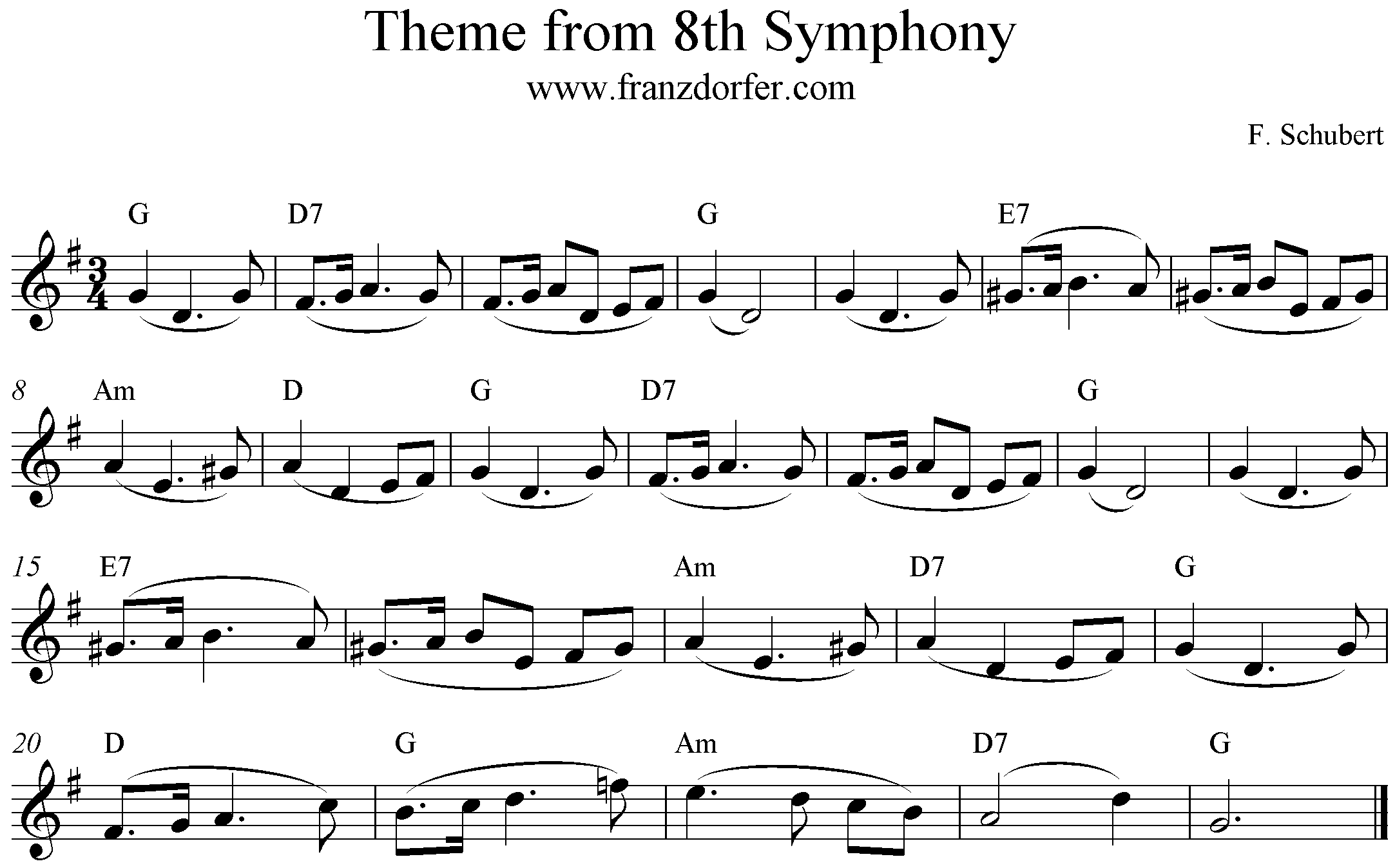 Sheetmusic Theme from schubert 8th symphony